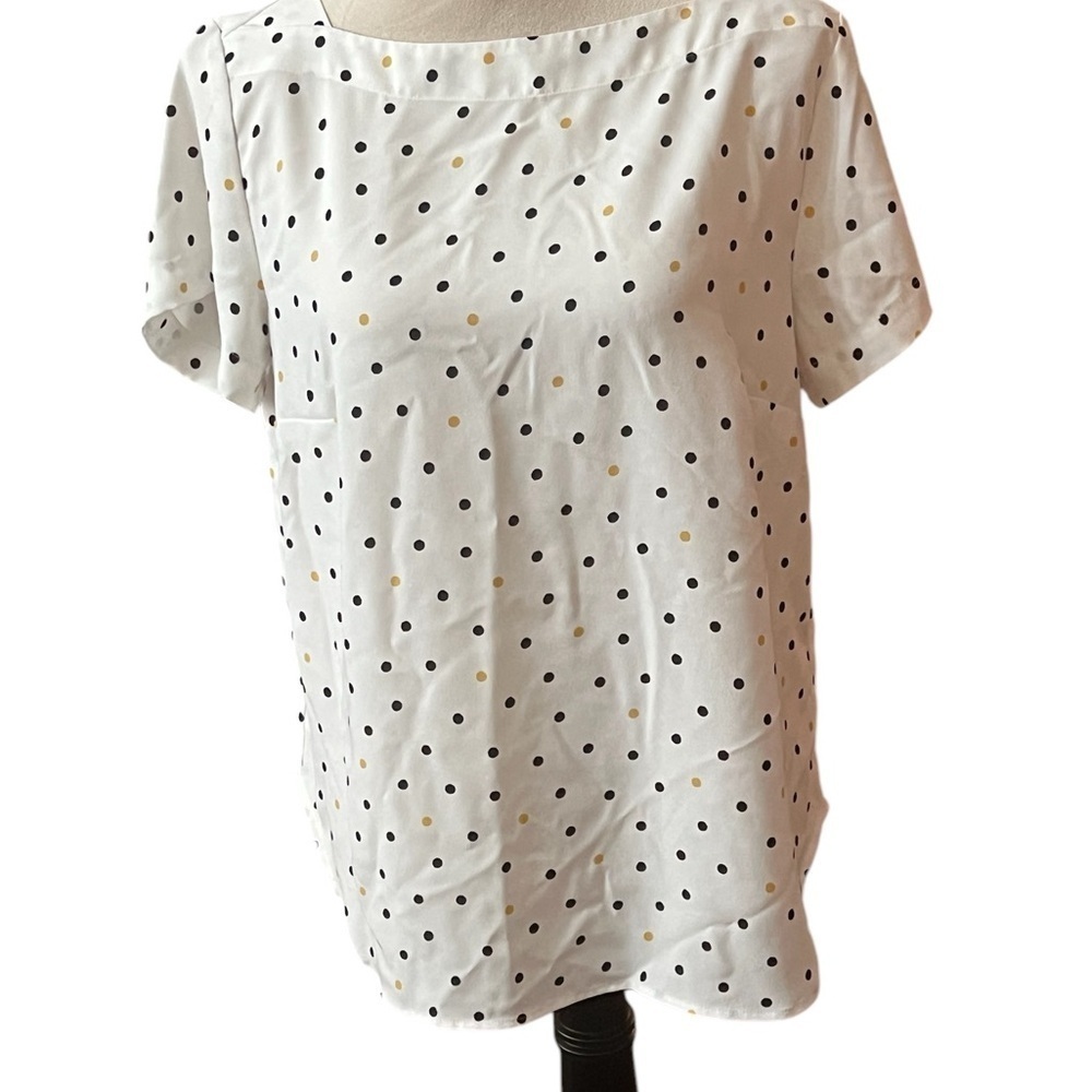 Ann Taylor White Colorful Multicolor Polka Dots Boxy Blouse